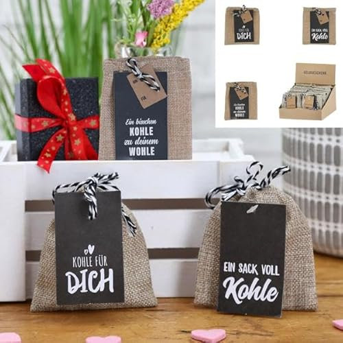 KAMACA 3er Set Geldgeschenkverpackung mit Sprüchen für Geldgeschenke kleine Geschenke Geschenkverpackung Geld Gutschein Geburtstag (3er Set Jutebeutel Kohle)