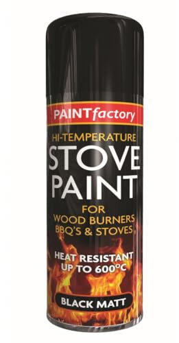 RAPIDE PF High Temp Stove Spray Paint Black Matt 400ML - Self-Priming, Heat-Resistant up to 600°C | Ideal for Wood Burners, Stoves & BBQs | Won't Blister, Peel, or Discolor