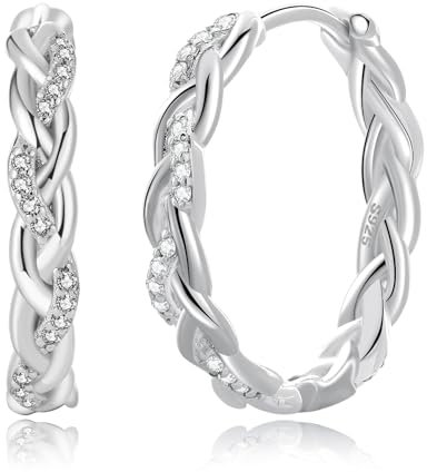 PABBEU Creolen Silber 925, Hypoallergen Creolen Silber Leicht Gedreht Kleine Goldene Ohrringe Damen mit Zirkonia (15/20MM)