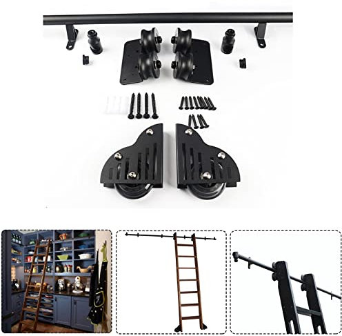 Sliding Barn Door Hardware Kit, 1m 2m 3m 4m 5m 6m | Sliding Ladder Rail Track Kit Closet Set | Library Rolling Ladder Track Hardware | Round Tube Carbon Steel Slide (Size : 3.3ft/100cm Track Kit)