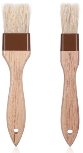 2 Stück Backpinsel Naturborsten BBQ-Borsten Backpinsel Küchenpinsel Hitzebeständig Silikon Backpinsel Pinsel Backen ölpinsel Für Grill, Gebäck Rühren Kochen Sauce Marinade (2.5cm×20cm 5.4cm×20cm)