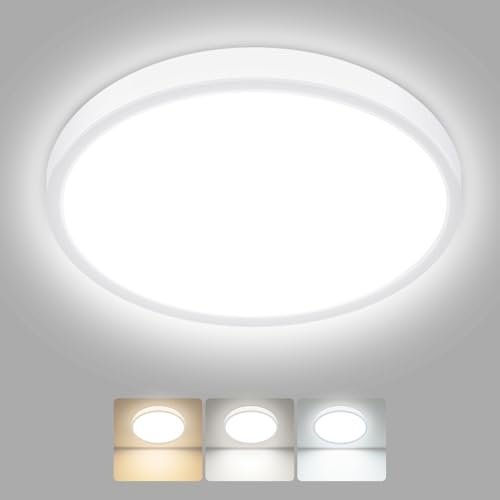 hepside Bathroom Light, 3000K/4000K/6500K 3 Color Temperature, Waterproof IP54, Small, Round, Modern, Flush Ceiling Light for Bathroom, Kitchen, Bedroom, Hallway, Office