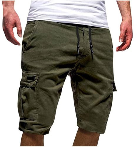 Generisch Herren Cargo Shorts Sommer Einfarbig Kurze Hose mit Kordelzug Bequeme Männer Cargohose Atmungsaktive Arbeitsshorts Outdoor Freizeit Hosen mit Taschen Sportlich Lässig