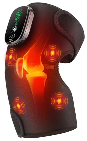 Grande Ginocchiera Riscaldata con Vibrazione, Cuscinetto Riscaldante Senza Fili per Ginocchio, 4 Motori, 5 Modalità di Massaggio, Massaggiatore Riscaldato Ricaricabile da 5000 mAh, Nero