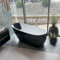 ECOLAM Baignoire îlot noire Comfort 174x75 cm | Baignoire moderne sur pieds | acrylique de qualité supérieure blanc et noir | Ensemble complet avec bonde design click-clack