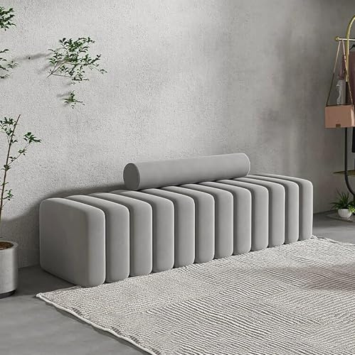 XHEILZOP Samt Garderobenbank, Extra Lange Ottomane Am Fußende des Bettes, Polsterbank Für Schlafzimmer, Wohnzimmer Oder Flur, Fußbank Und Schuhbank Bequem Und Stilvoll(Gray,80x40x42cm)