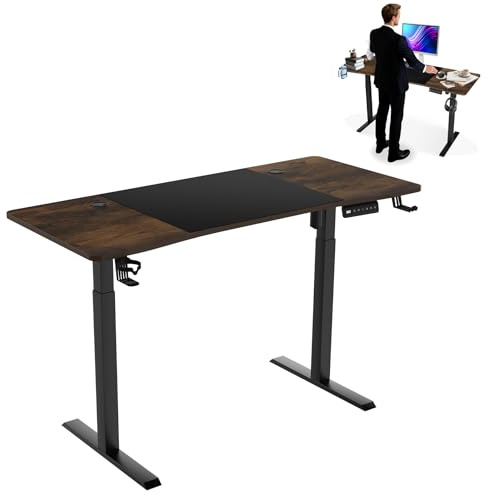 ACXIN Bureau électrique, réglable en hauteur, 120 x 60 cm, avec fonction mémoire à 3 positions, port de charge de type C et porte-tasse, table de jeu, table de bureau, assise debout, marron