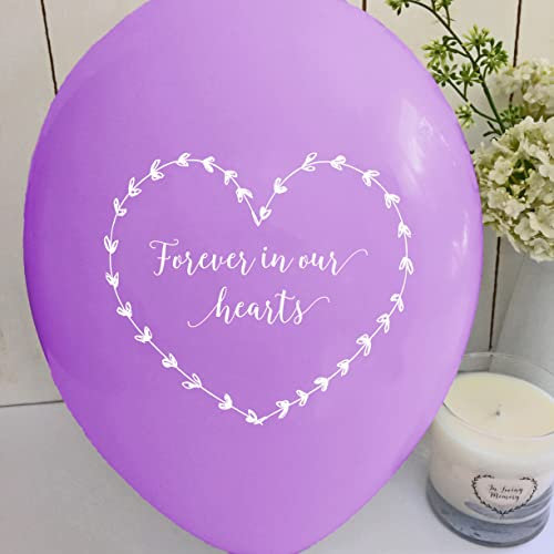 ANGEL & DOVE 25 'Forever in Our Hearts' Beerdigung Erinnerung Beileids Luftballons hochwertig, biologisch abbaubar, Latex, Violett, 25 Stück