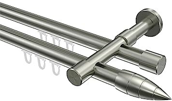 Interdeco Innenlauf Gardinenstangen Edelstahl-Optik 2-läufig 20 mm Ø Prestige Samanto, 100 cm