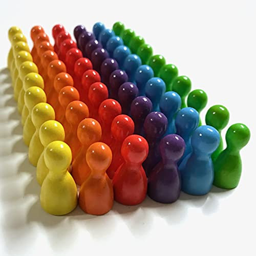 Spielfiguren aus Holz für Brettspiele, Bunte Mischung, besondere Farben, Halmakegel Gr. 12/24 mm, 60 Stück (6x10) (Regenbogen: Gelb, Orange, Rot, Gelbgrün, Mittelblau, Blaulila)