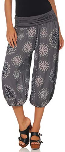 Malito - Damen Haremshose kurz mit Print - Pumphose aus Baumwolle - Leichte 3/4 Stoffhose - Pluderhose zum Tanzen, Chillen & Yoga - knielange Capri Hose 7182