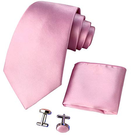 CANGRON Coffret cadeau cravate rose pour homme avec boutons de manchette carré de poche DLSC8FS