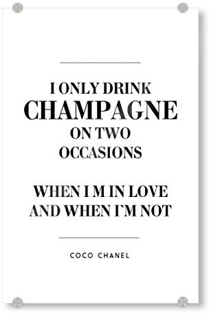 artboxONE Acrylglasbild 30x20 cm Schwarzweiß Champagne Quote Bild hinter Acrylglas - Bild Coco Chanel Champagne Print