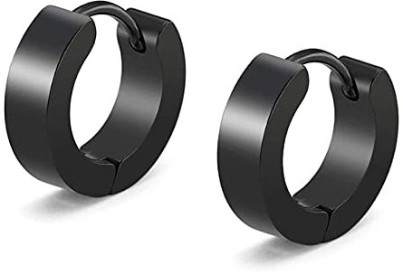 Aibada Pequeños Pendientes del Aro de Acero Inoxidable para Hombres Negro único Oreja Piercing 1-4 pares Pendientes Anill（-）