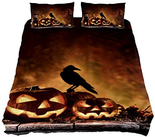 Eslifey Halloween-Kürbis auf dem alten Holztisch, weich, 3-teiliges Bettbezug-Set, 150 x 200 cm, Bettwäsche-Set für Schlafzimmer