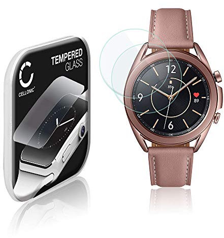 CELLONIC 2X Protector de Pantalla para Samsung Galaxy Watch 3-41mm (SM-R850) (3D Full Cover, 0,33mm, 9H) - Cristal Templado Protector de Pantalla, Smartwatch Screen Protector, Cristal Protector