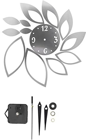 Jenngaoo 3D DIY Lotus Spiegel Wanduhr, Moderne Selbstklebende Wanduhr für Wohnzimmer, Küche und Schlafzimmer, Dekorative Wandkunst mit Quartz Uhrwerk, Elegante Silber Oberfläche