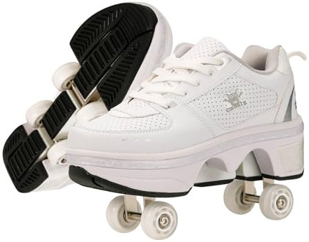 AGLOAT Rollschuhe Schuhe mit Rollen für Mädchen, Deformation Rollerskates, 2 in 1 Inline-Skates, Outdoor Gymnastik Sneakers für Kinder Birthday Present,Weiß-41EU