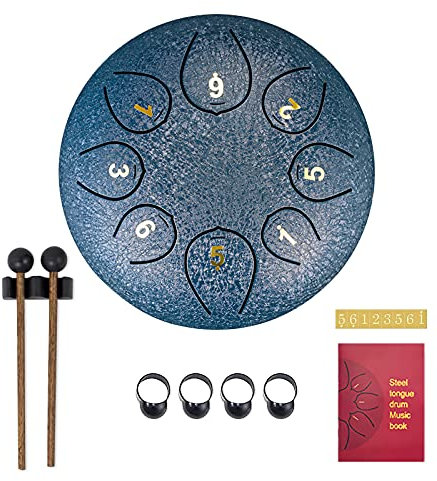 SONARIN Zungentrommel Steel Tongue Drum 8 Noten 6 Zoll,StahlZungentrommel Percussion Instrument Handpan Drum mit Reisetasche,2 Drumsticks,Musikbuch,4 Fingerabdeckung,für Meditation Yoga(Dunkelblau)