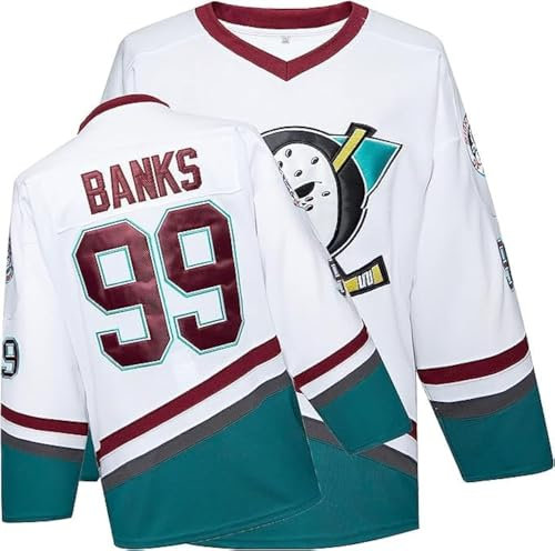 Mighty Ducks Jersey Movie Eishockey Trikot S-XXXL Charlie Conway #96 Adam Banks #99 90S Hip Hop Kleidung für Party, 99#Weiss, Mittel