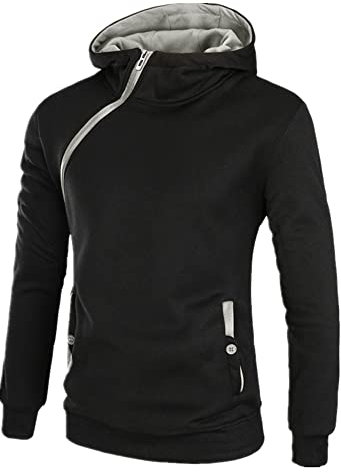 Frühling Herbst Winter Herren Dicke Kapuze Kette Ärmel Sweater Casual Mantel, Schwarz Grau Hut, XXXL
