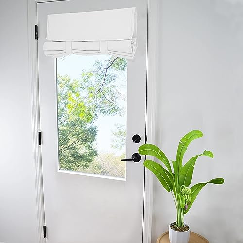Small French Door Curtains with Silky Feel Easy Installed Tricia Door Panels,Front Door Sidelight Curtain Tie up Shade, Washable Curtain 25W x 40L Inch Bleach White, 1 Panel
