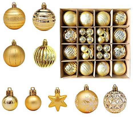 RUIYWEN 42 Piezas Bolas de Navidad de Plástico 3cm 6cm Bolas Decorativas Colgantes Bolas Adornos para Árbol de Navidad Guirnalda Decoración Fiestas (Dorado)