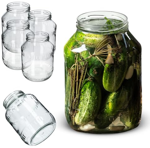 KADAX Glass Jars 2.5 L, Round Preserve Storage Jars with Wide Mouth, Large Preserving Jars for Fermenting, Pickling Cucumbers (Set of 4, Without Lids)