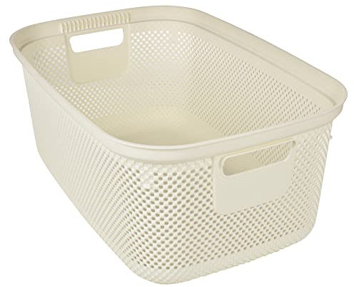 30L Plastic Laundry Basket Laundry Clothes Washing Hamper Bin Storage Container Organiser with Handles (White)