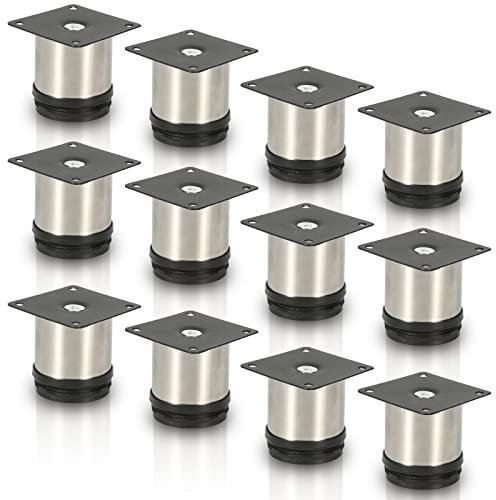 Gimisgu Edelstahl Möbelfüße 12er Set,Runde Möbelfuß Sockelfuß,Höhe 50mm,Höhenverstellbar:15mm,Belastbar bis 250 Kg,Geeignet für Sofa, Bett, Nachttisch, Schrank