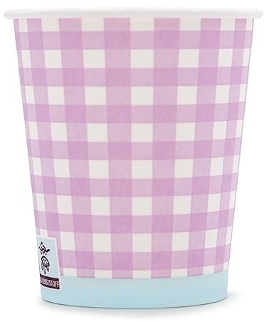 Wellsamed WELLSACUP 1000 Stück Pappbecher 180 ml Rosa Kariert, geeignet für Heiß- und Kaltgetränke, Coffee to go, Picknick, Grillen, Party