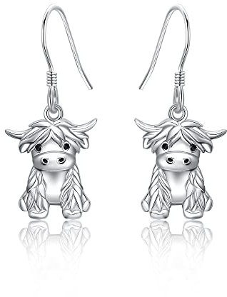Hochland Kuh Dangle Ohrringe 925 Sterling Sliver Kuh Drop Ohrringe Highland Kuh Schmuck Geschenke für Frauen Mädchen