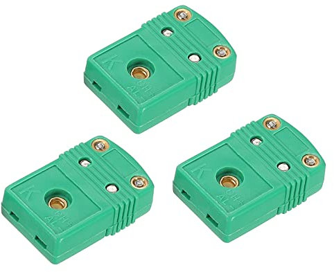 sourcing map 3Stk K Typ Thermoelement Draht Steckverbinder Buchse Adapter Hohe Temperatur 220°C(428°F) für Thermoelement Sensor Fühler Grün
