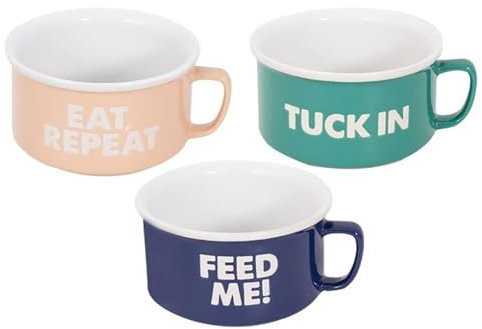 YöL Set Of 3 Giant Soup Bowl Mug With Handles Cup Pasta Red Green Beige Dish Novelty Kitchen Accessories