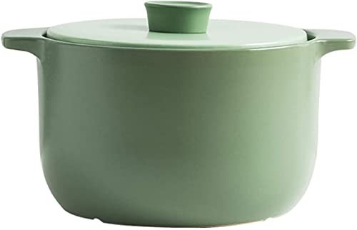 Stock Pot Spodumene Slow Cooker Stockpot High Temperature Resistant Multifunctional Casserole for Household Soup Pot with Lid (Green 2.6L)