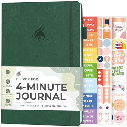 Clever Fox Vier-Minuten-Tagebuch – Tägliches Positivitätstagebuch mit Aufforderungen – Motivierende Bestätigung, psychische Gesundheit & Gewohnheitstracker (Waldgrün)