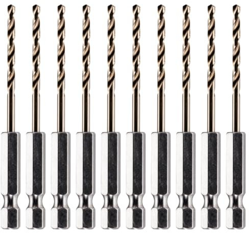 Rennie Tools - Box of 10 x 3mm Hex Shank HSS Gold Cobalt Jobber Drill Bit Set For Stainless Steel, Hard Metals, Aluminium, Cast Iron, Copper. Twist Drill Bit Sets. 3mm Drill Bits Metric Drill Set
