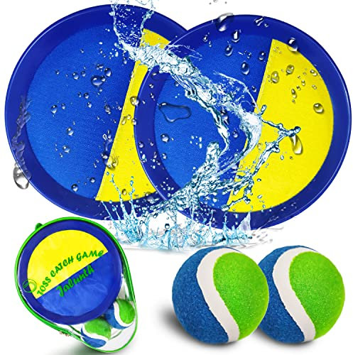 Jalunth Balle Raquette Scratch Jeux - Jouet Plage Jardin Piscine Exterieur Interieur Plein Air Parc Cour Jeu pour 3 4 5 6 7 8 9 10 11 12 Ans Enfant Fille Garcon Bebe Adulte Famille Paques Cadeau