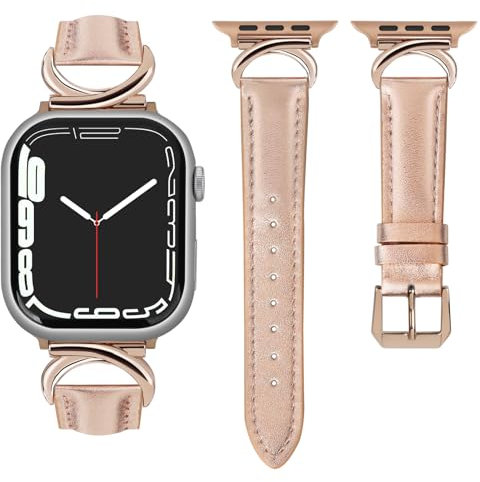 mxiixnai Correa para Apple Watch, Correa de Cuero Compatible con 38mm 40mm 41mm 42mm, Apple Watch Band para iWatch Series 10 9 8 7 6 5 4 3 2 1 SE,Oro Rosa/Oro Rosa
