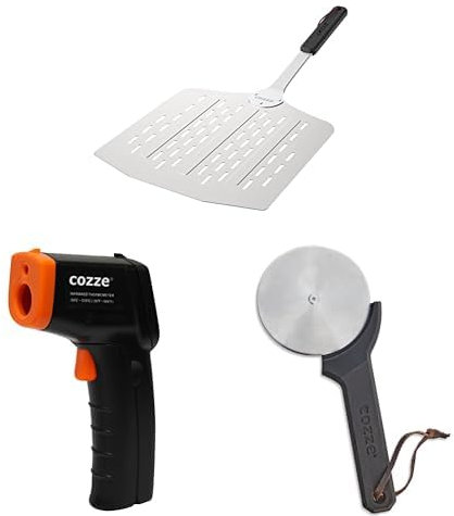 cozze Pizza Starter-Set Premium Pizzawender, 550° Infrarot-Thermometer & Pizzaschneider