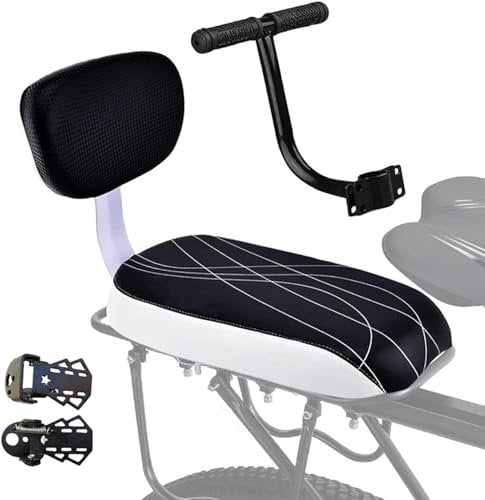 Seggiolino Bici Posteriore con Schienale Cuscino Portapacchi Bicicletta Sedile Posteriore Set Accessori Confortevole per Seduta Posteriore per Bambini (Bianco e nero)