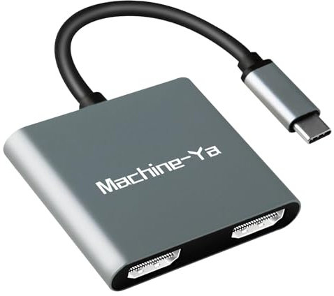 USB C to Dual HDMI Adapter 4K@60Hz, Machine-Ya Type C to HDMI Splitter for 2 Monitors, Type C (Thunderbolt 3/4) HDMI Hub Extender Display Docking Station for Chromebook, MacBook, Laptop, HP,