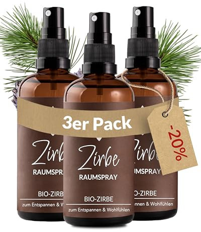 Heldengrün® Zirbenspray Alpenzirbe [ECHTES ZIRBENÖL] Dermatologisch getestet - Zirbenöl Spray - Holzig & frisch - Kissenspray & Raumspray Tannenduft - Zirbelkiefer aus Österreich - 3 x 100 ml