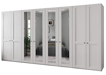 WIEMANN Drehtürenschrank mit 4 Spiegeltüren mittig, Landhausstil Kleiderschrank 400cm breit, Weiß, Höhe 216cm, Marlow