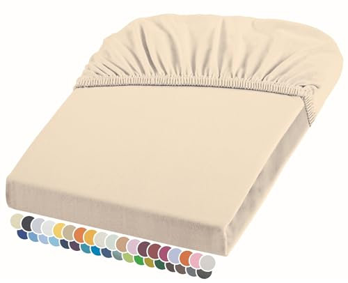 liebling Elasthan Spannbetttuch 140x200 bis 150-220 cm, mit Rundumgummizug, Blickdicht faltenfrei & atmungsaktiv, Ökotex 100, Matratzen bis 26 cm Höhe, Natur