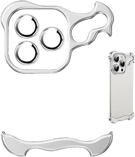 Cmeilau 2024 New Frameless Special-Shaped Metal Corner Anti-Fall Phone Case for iPhone 16 15 14 13 Pro Max/Plus,Borderless Slim No Back Bumper with Camera Cover Lens Film,Heat Dissipation Silver