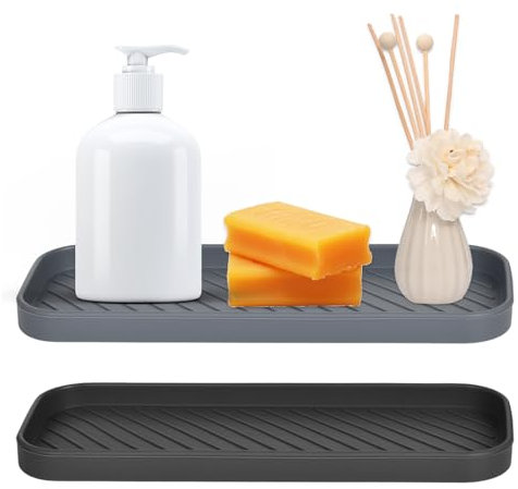 Organiseur d'Évier en Silicone - 2 Pièces Tapis d'Égouttage, Porte-Éponge et Porte-Savon - Support de Cuisine pour Rangement Éponges, Produit Vaisselle, Savon, Brosses