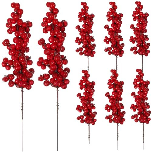 PAMINGONO Künstliche Weihnachtspflanze Rote Früchte Weihnachten Gefälschte Blumenblätter