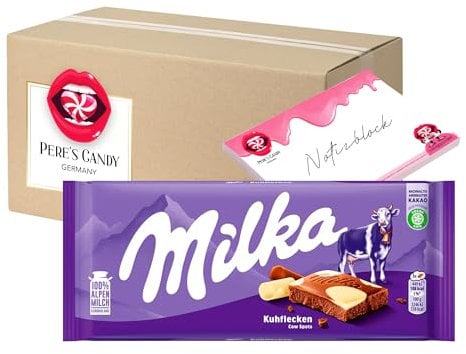 Pere's Candy Bundle für 5 x 100g Milka Tafelschokolade Alpenmilch Happy Cows + Pere's Candy Notepad DIN A7-25 Blatt