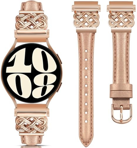 TOYOUTHS Lederarmband kompatibel mit Samsung Galaxy Watch 7 6 5 4 Active 2 FE 40mm 44mm/Watch 6 Classic/5 Pro 45mm/4 Classic Damen, 20mm Elegant Schmales Weich Leder Armband, Rose Gold/Rose Gold